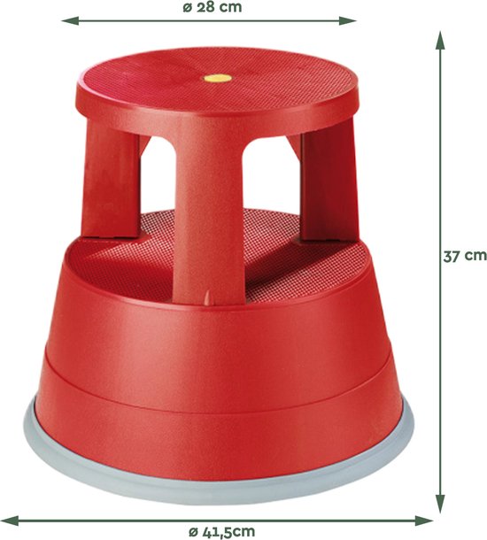 BRASQ Tabouret de marche rouge ST200 - Mobile - Capacité 150 kg - Tabouret de marche - Tabouret de marche adulte - Pied d'éléphant
