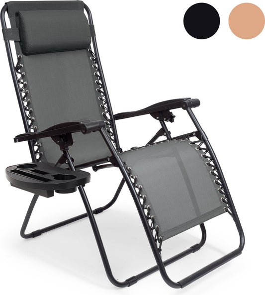 LifeGoods Chaises de jardin pliables - 30°-90° réglables - Métal - Gris foncé