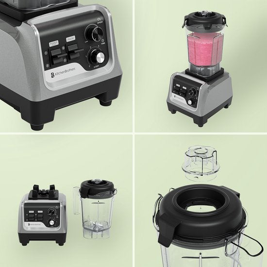 KitchenBrothers Power Blender - 1600W - 2L - Smoothie Maker - Ice Crusher - Gris Métallique