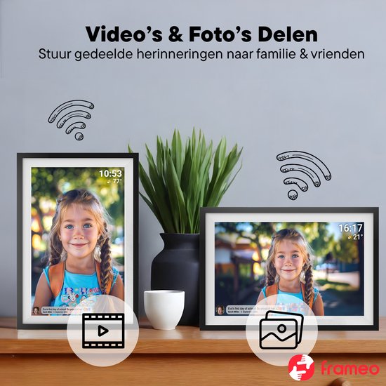Cadre photo numérique Denver 15,6 pouces - XL - Full HD - Frameo App - Cadre photo - WiFi - 16GB - IPS Touchscreen - PFF1516