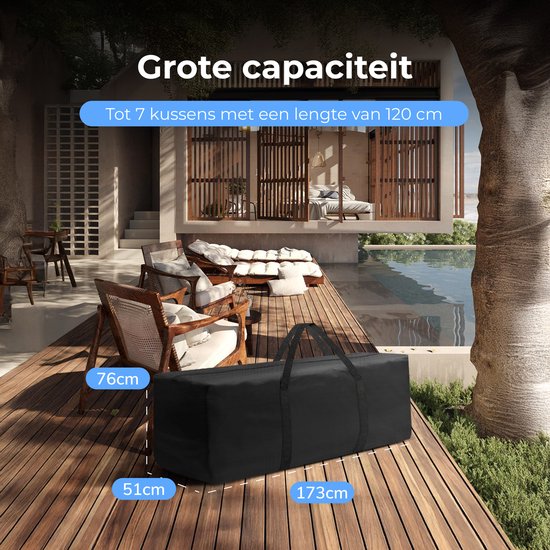 Housse pour coussins de jardin XXL - Housse pour meubles de jardin - Housse de rangement pour meubles de jardin - Housse de protection imperméable - Housses pour meubles de jardin - Protection UV - Résistant aux intempéries - Noir