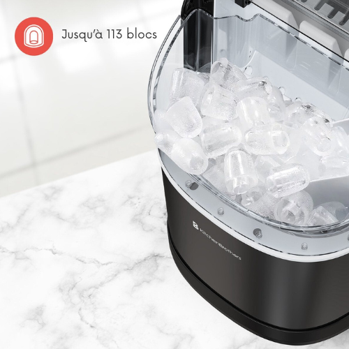 Machine à glaçons 1.6L avec pelle à glace KitchenBrothers 12kg/24h, acier inoxydable