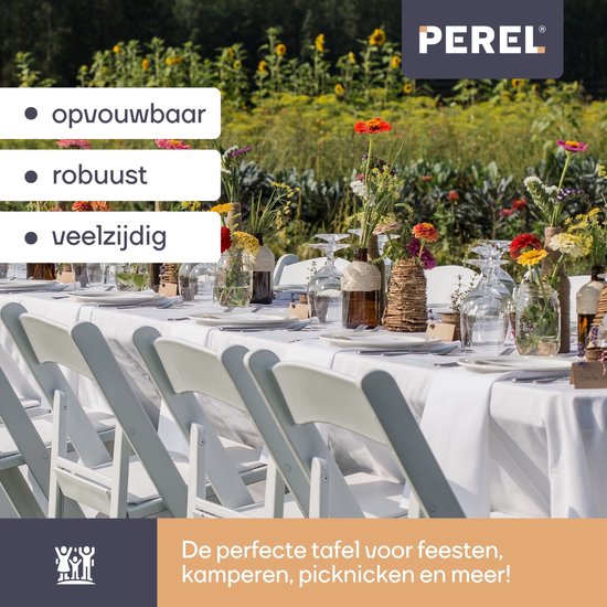 Perel Table pliante, pliable, résistante aux intempéries, poignée, maximum 100 kg, blanc