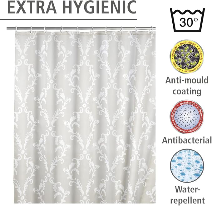 Rideau de douche Wenko Baroque bleu - 180 x 200 cm - Anti-moisissure