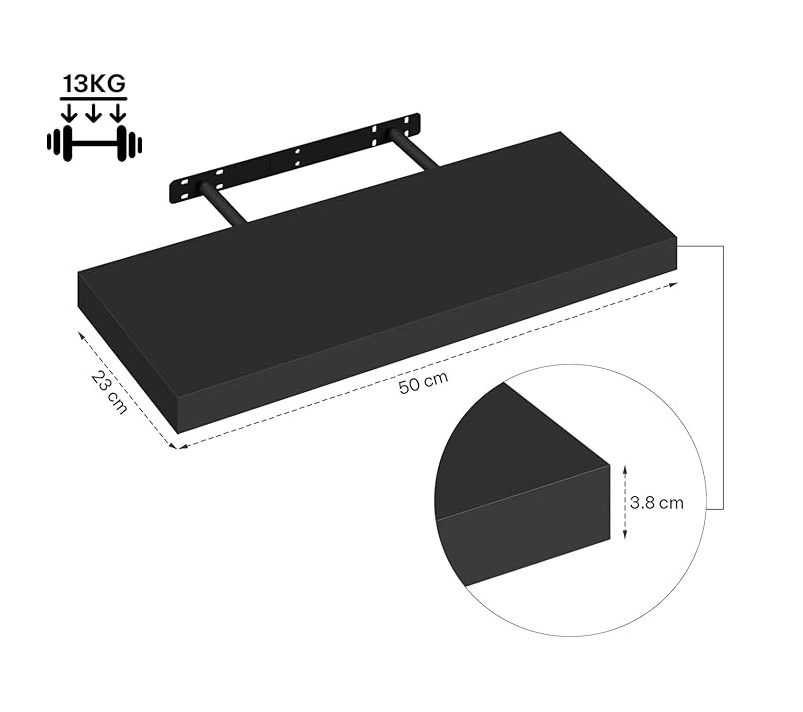 Étagère murale Esituro suspendue 50 cm - Lot de 2 - MDF noir - Style moderne