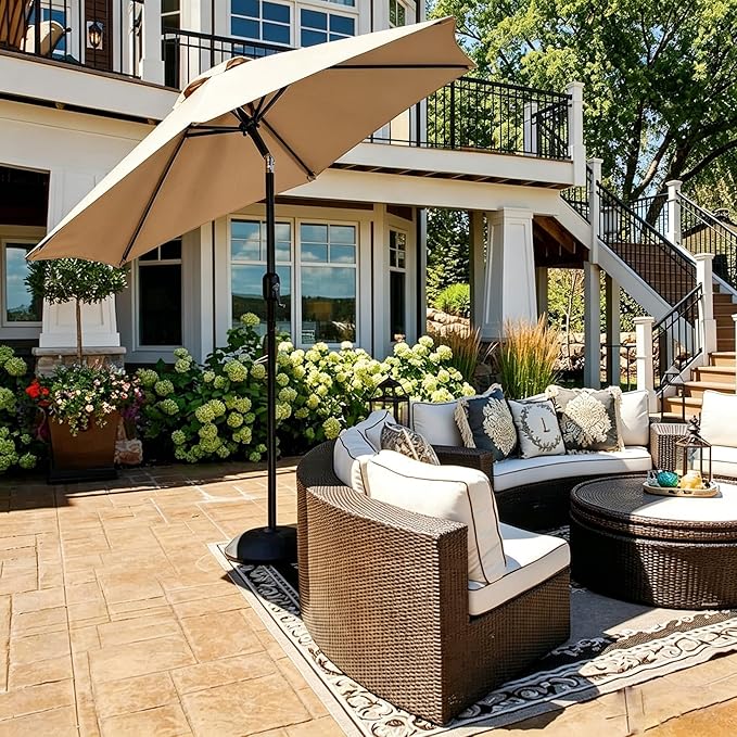 Parasol Yaheetech Ø 230 cm - Hydrofuge - Parasol de jardin inclinable avec mécanisme à manivelle