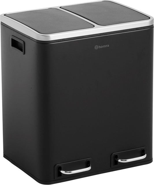 Poubelle de tri 2 compartiments - Homra -capacité : 2 x 15 L - Noir