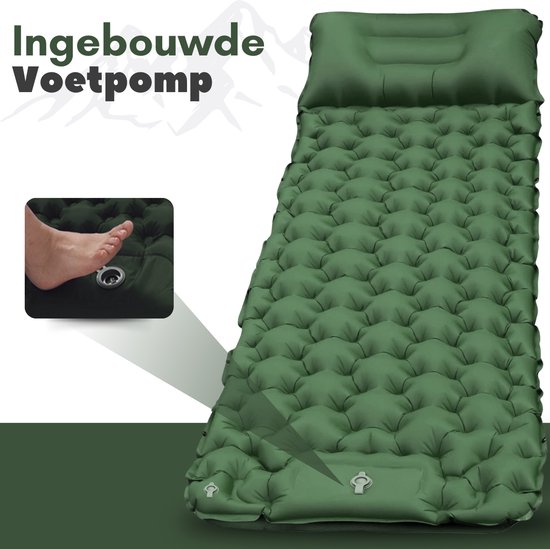 Vertrex Inflate-X1 Matelas de couchage avec pompe intégrée - Lit gonflable - 1 personne - Vert mousse