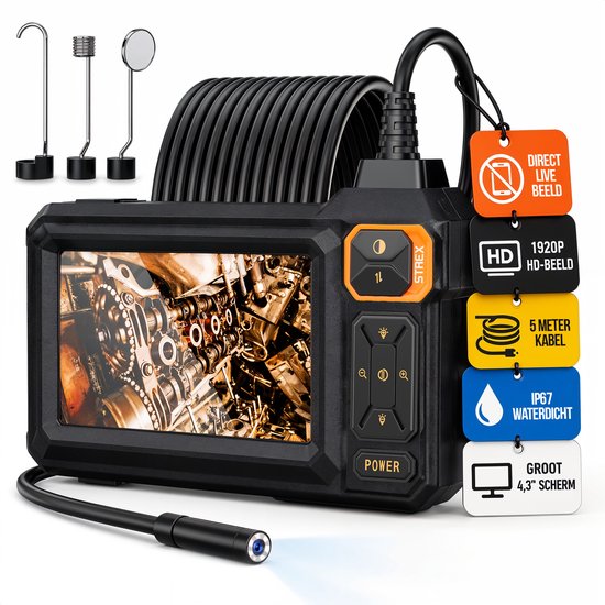Endoscope Strex avec écran 5M - Caméra d'inspection - Caméra d'égout avec image HD - Étanche IP67 - Éclairage LED réglable
