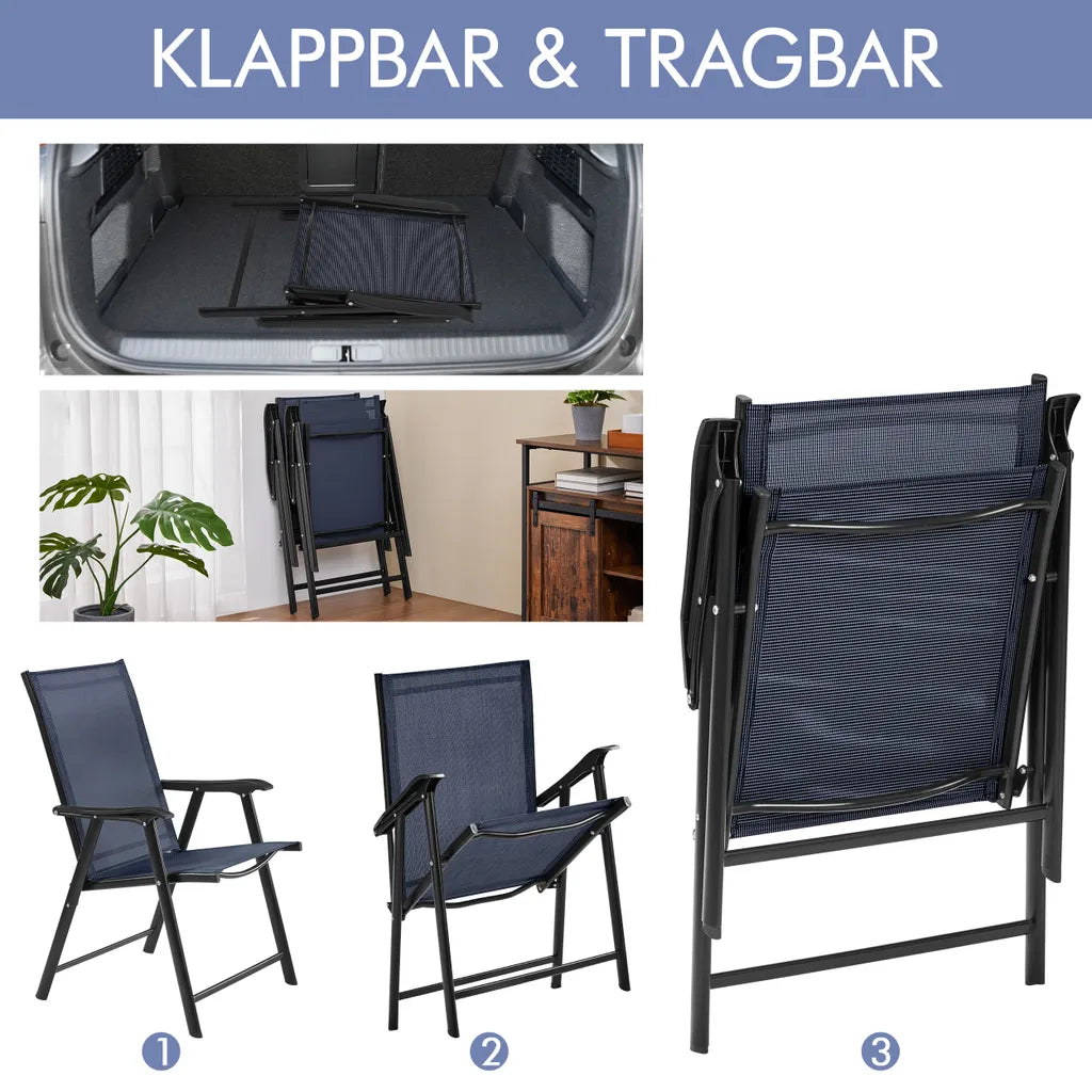 Yaheetech - Lot de 2 chaises de jardin pliables 54 x 57 x 93,5 cm - Bleu - Chaises pliantes avec accoudoirs et dossier haut