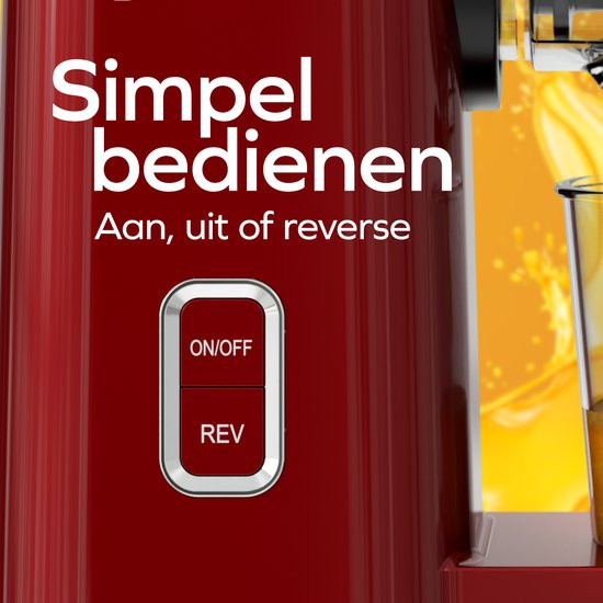 KitchenBrothers Slowjuicer - Mini presse-agrumes - Presse-légumes et fruits - Alimentation 40 mm et 50 mm - 400 ml - Rouge