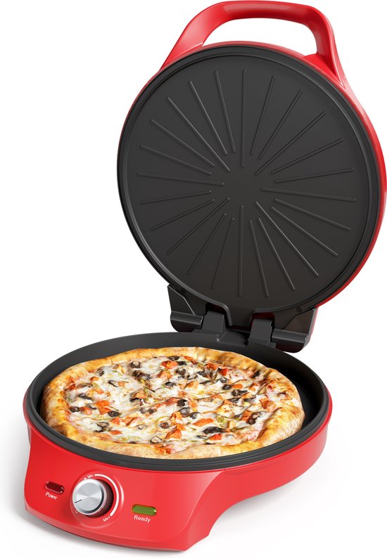 Princess Pizza Maker 115007 - Four à pizza - Thermostat réglable jusqu'à 220 °C - Rouge - Ø 30 cm - Peut également servir de grill de table - Pour les pizzas fraîches et surgelées