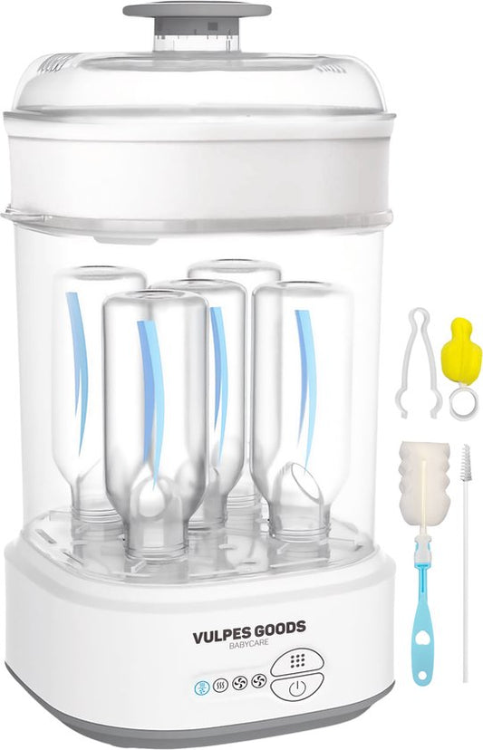 Vulpes Goods® BabyCare - Stérilisateur de biberons électrique 5 en 1 - Stérilisateur à vapeur avec fonction sèche - Stérilisateur de biberons PRO - Kit de nettoyage inclus