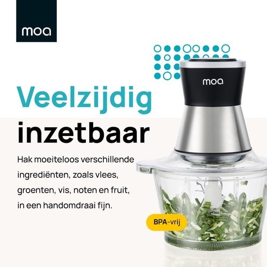 MOA Chopper XL - Hachoir alimentaire - bol en verre de 2 litres - 4 lames - FC360