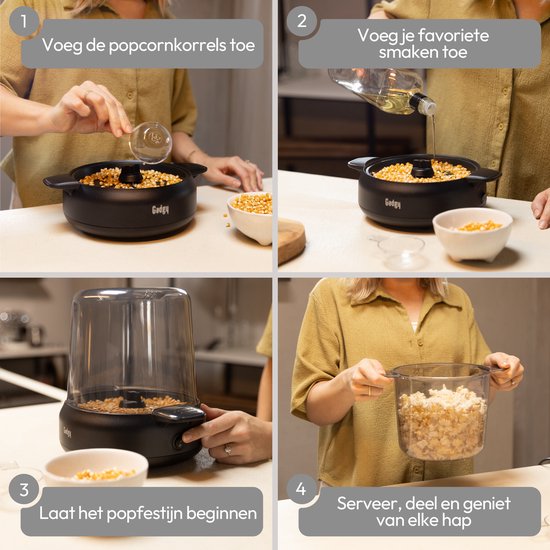 Machine à pop-corn Gadgy Premium – Machine à pop-corn - Pop-corn frais et fait maison en 4 à 5 minutes - 500 W - Noir