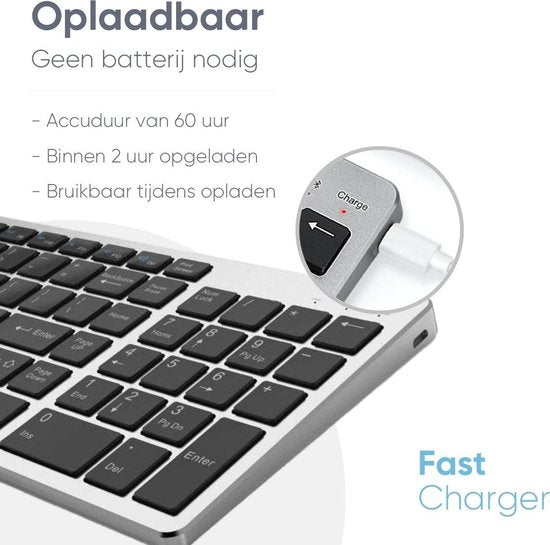 Trendfield Wireless Keyboard - Clavier Bluetooth - Touches silencieuses - Rechargeable - Qwerty - Space Grey