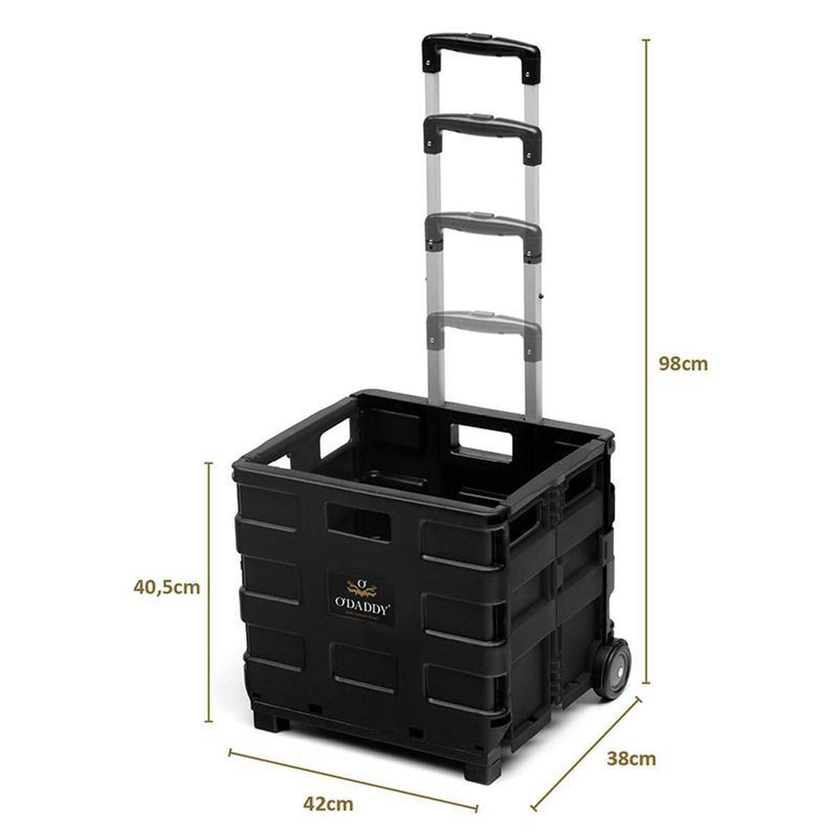 O'DADDY® Chariot à roulettes - XL 50L avec 2 roulettes - caisse à provisions pliable - chariot à roulettes noir - caisse pliable - caisse à provisions
