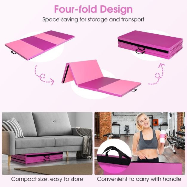 240 x 120 x 5cm Matelas de gymnastique Matelas d'exercice pliable avec poignée Housse amovible en cuir PU Matelas de tumbling léger