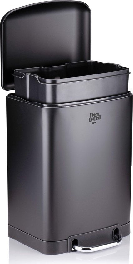 Poubelle à pédale Dirt Devil 30 litres - Mécanisme « Soft Close » - Poubelle avec bac amovible - pour la cuisine et la salle de bains - 34,5 x 32,5 x 61,5 - Acier inoxydable - Noir