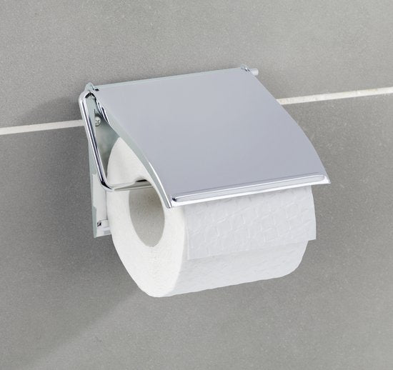 WENKO Porte-rouleau de papier toilette avec couvercle, finition chromée - Porte-rouleau de papier toilette - Porte-papier toilette