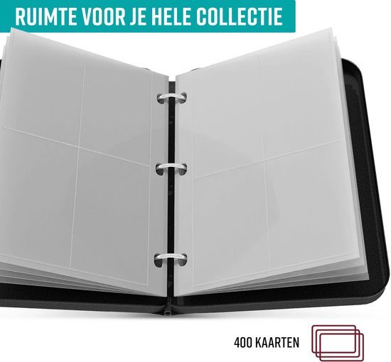 NAPI Collection Folder for 400 Cards - Reliure pour cartes - 4 poches - Faux cuir - Premium Card Binder with Zipper - 50 Pages - A5 - Rouge/Blanc