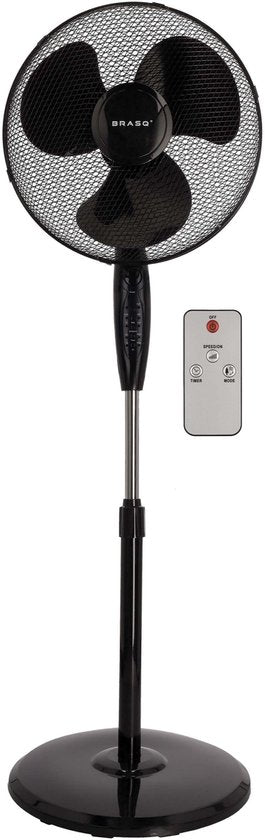 BRASQ Ventilateur trépied - 40 cm - Noir - Avec télécommande - Minuteur - Mode veille - Réglable en hauteur - Ventilateur silencieux - 40 Watts