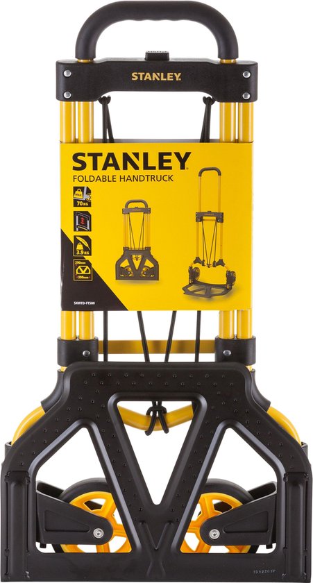 Stanley Foldable Hand Trolley SXWTD-FT580 - Max. 70KG - 41 x 40 x 102 CM - Aluminium - Cordon élastique inclus - Noir/Jaune