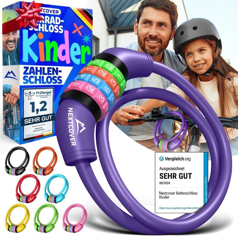 NEXTCOVER® Cadenas pour vélo d'enfant avec code numérique à 4 chiffres - Cadenas pour vélo d'enfant - Idéal pour les scooters, vélos et autres - Cadenas à combinaison pour vélo avec chiffres colorés - Cadenas pour scooter Extra robuste et sûr