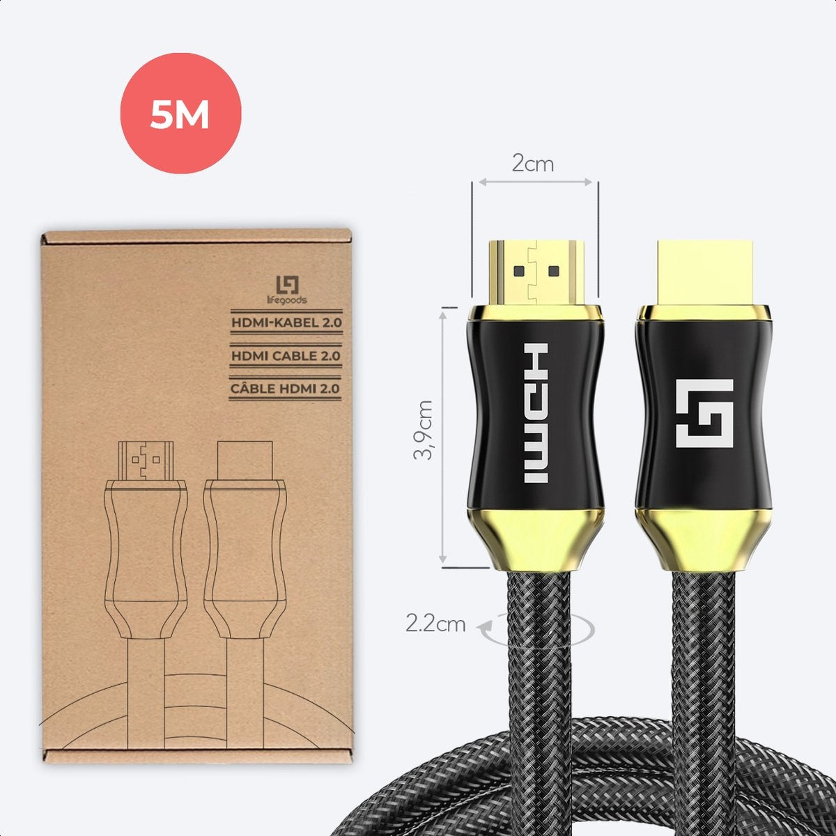 Auronic Câble HDMI 2.0 - 5M - 18Gbps - Haute vitesse et résolution - 4K (60 Hz) - Noir