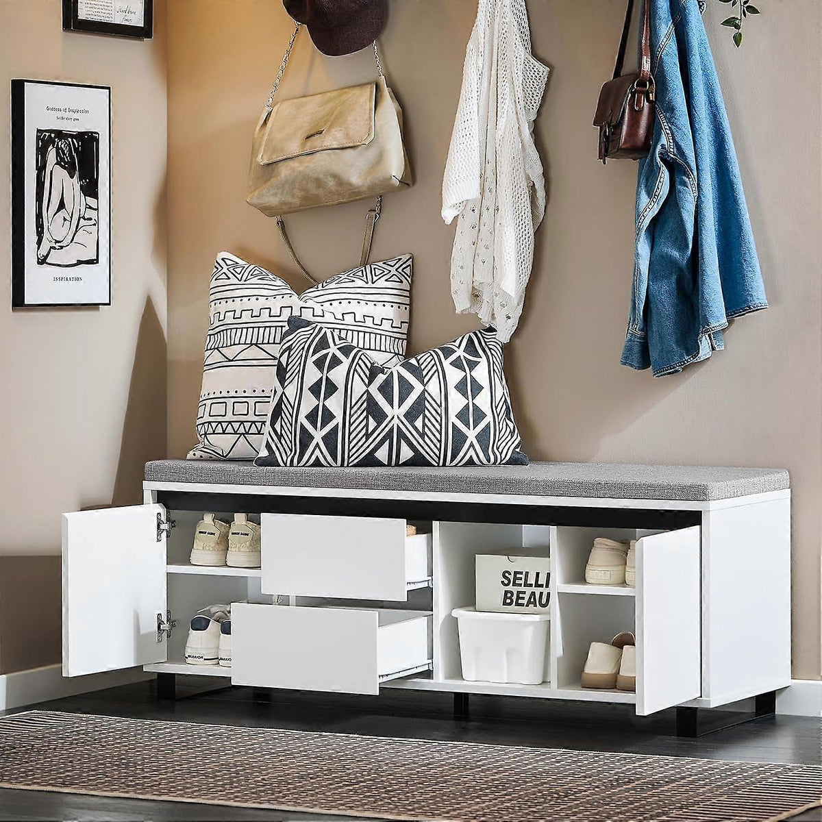 SoBuy Meuble à chaussures - FSR176-W - MDF - Max. 230Kg - 110x35x42cm - Blanc