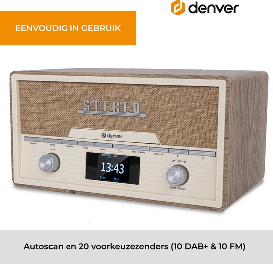 Radio - Denver - Bluetooth - Lecteur CD – Réveil - DAB /FM / AUX - Couleur bois