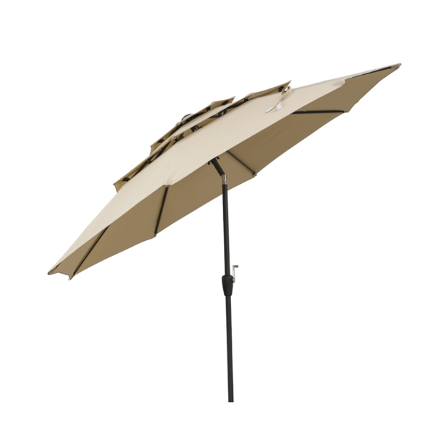 Parasol de terrasse Coast 300 x 300 x 245 cm - Toit à 3 niveaux - Inclinable - Manivelle - Beige/Marron/Gris