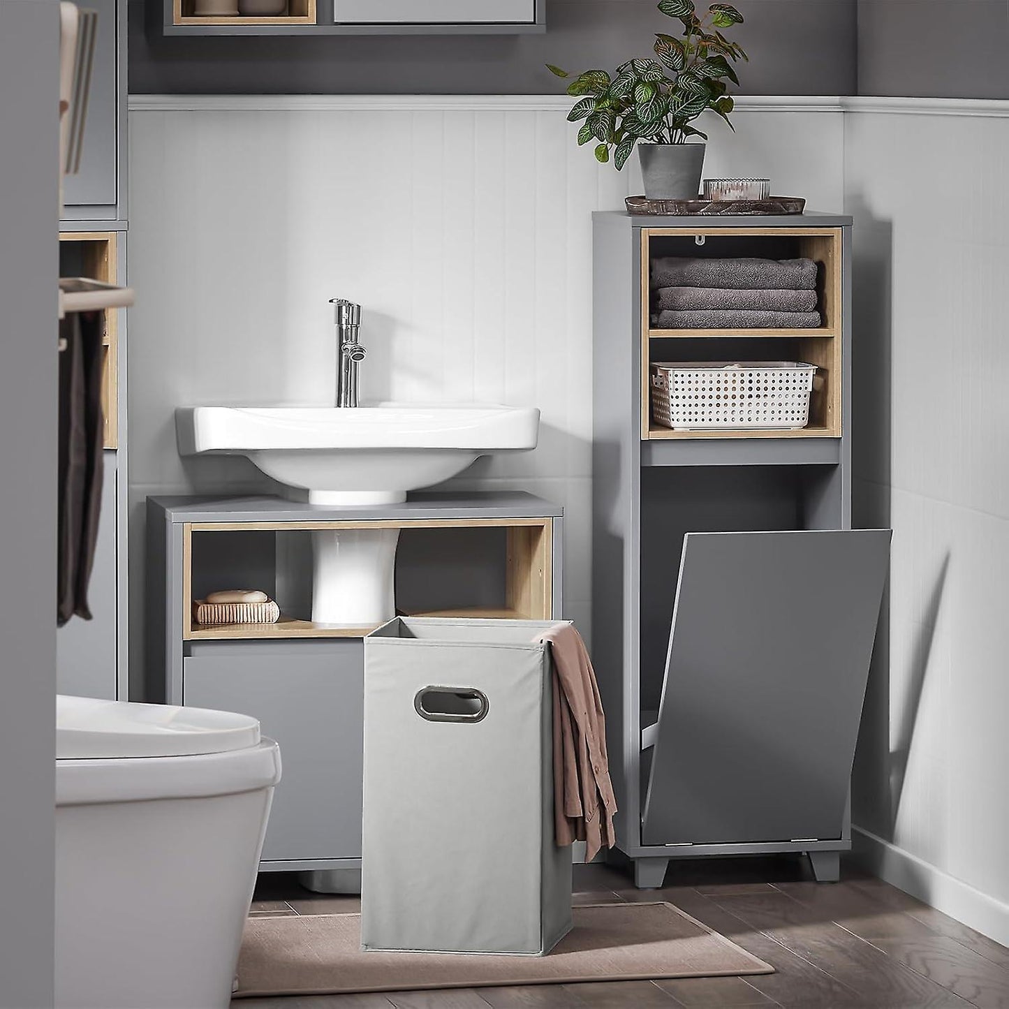 SoBuy - Armoire à linge - Armoire de rangement moderne pour salle de bain - 35 x 30 x 105cm - Gris