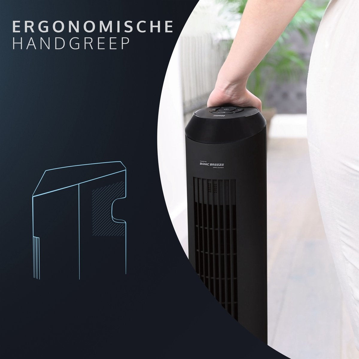 JAP Appliances Vancouver - 2 en 1 Ventilateur silencieux (48dB) et purificateur d'air (Ioniseur) - Ventilateur de tour avec télécommande et minuterie - 6 niveaux - Noir mat