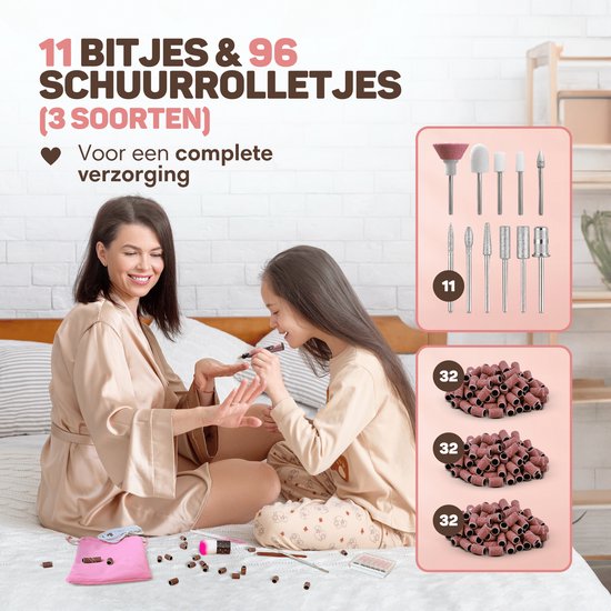 Vulpes Goods® BeautyCare - Lime à ongles électrique - sans fil et rechargeable - 11 fraises à ongles, 96 rouleaux de ponçage et sac de transport - Set de manucure et de pédicure - Version PRO