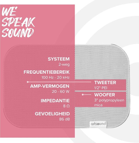 Artsound UNI30, Jeu de 2 haut-parleurs passifs, haut-parleur hi-fi 2 voies, 20-60 watts, support mural avec joint à rotule, convient pour des pièces jusqu'à 40 m² telles que cuisine, café, entrepôt, couleur : blanc