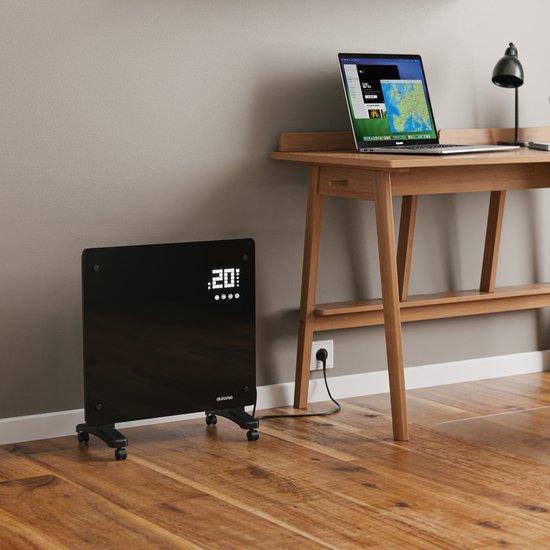 Auronic Electric Heater - Convector Heater with Thermostat and Remote Control - Glass Panel Heater - 1000W Heater - Black