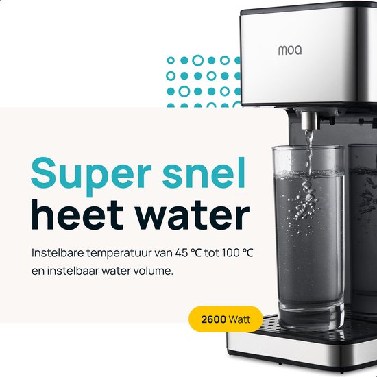 MOA Distributeur d'eau chaude 2.7L avec contrôle de la température - 45-100°C - Robinet d'eau chaude - Fonction lait - Chauffe-eau instantané - Sans BPA - acier inoxydable - Silver