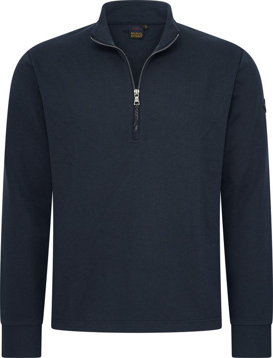 Mario Russo Pique Longsleeve Shirt - Pull homme - Pull homme - Col roulé homme - L - Navy