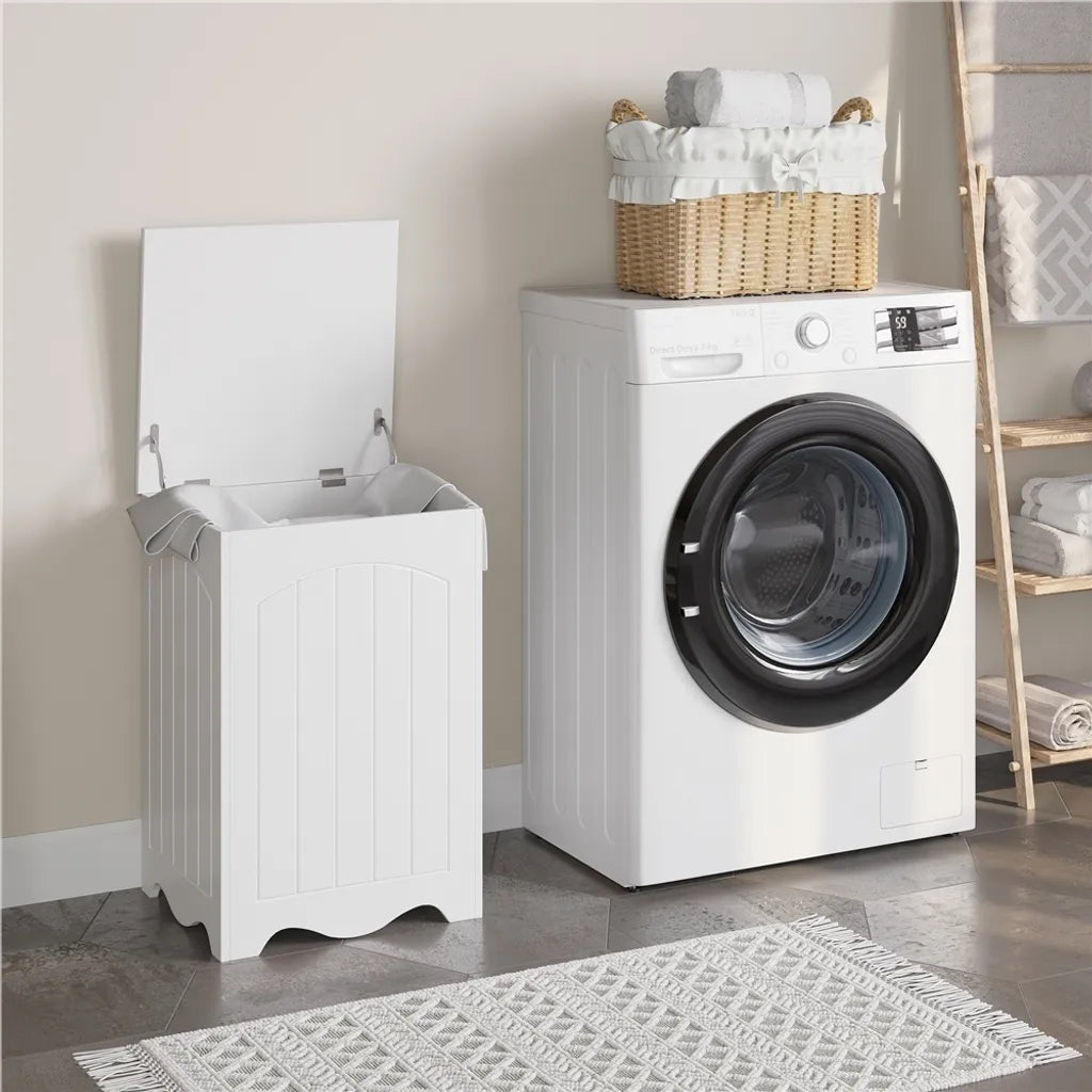 Panier à linge Yaheetech avec couvercle 96 L - Blanc - Panier à linge en bois avec espace de rangement