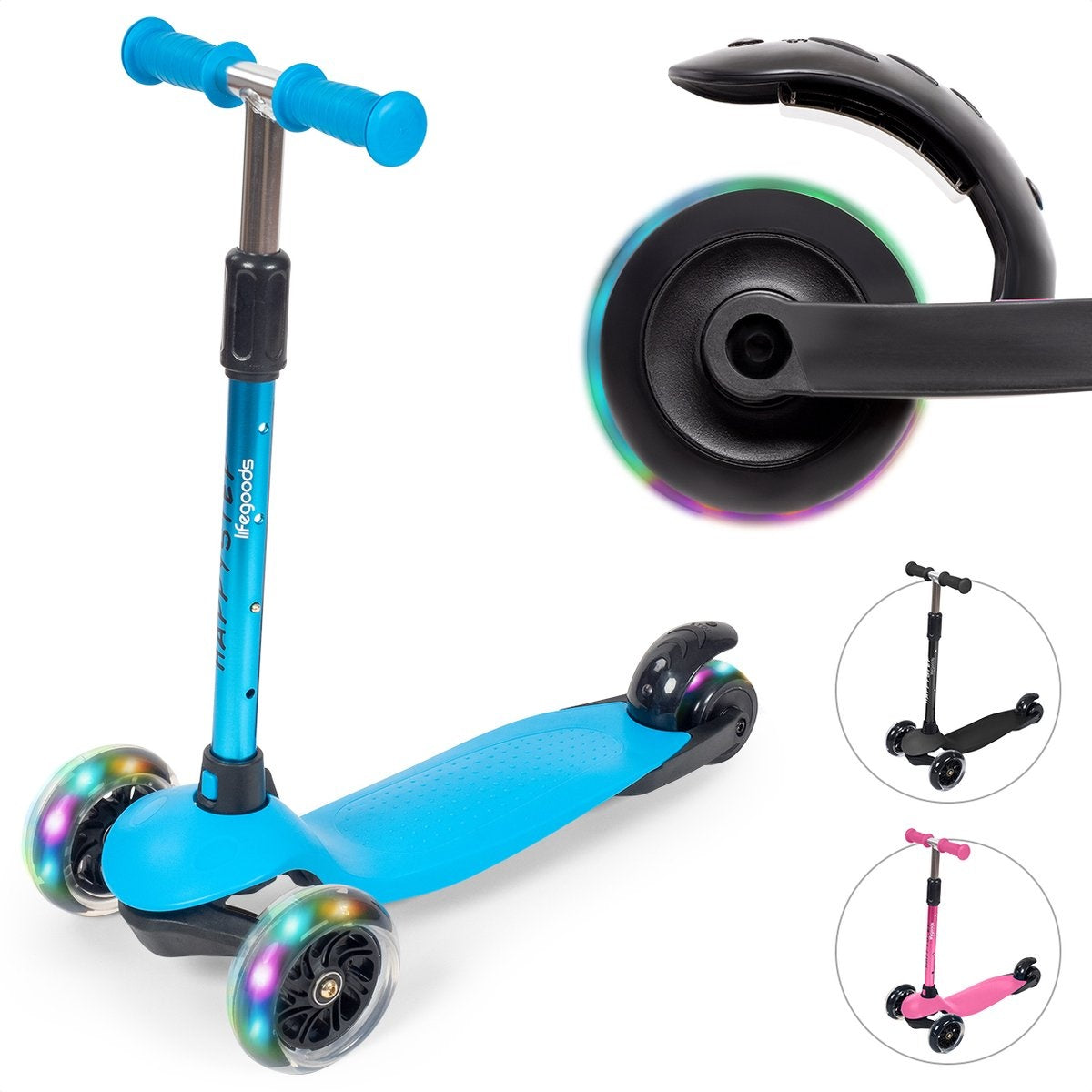 Trottinette pour enfants - LifeGoods HappyStep - 2-5 ans - 3 roues lumineuses - Garçons/Filles - Bleu