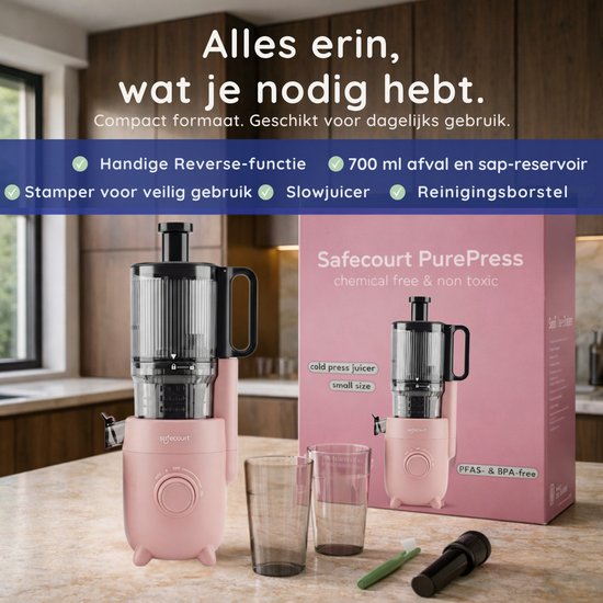 Safecourt Kitchen Slow Juicer - moteur puissant [technologie de pré-coupe et de pression à froid] - nettoyage facile - sans BPA - juicer Pink