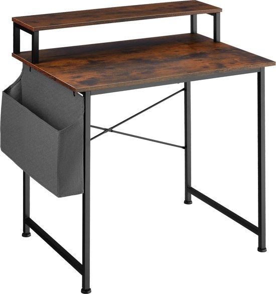tectake® - Everett desk - largeur 80 cm - avec étagère et organiseur - table d'ordinateur - brun foncé - 404662