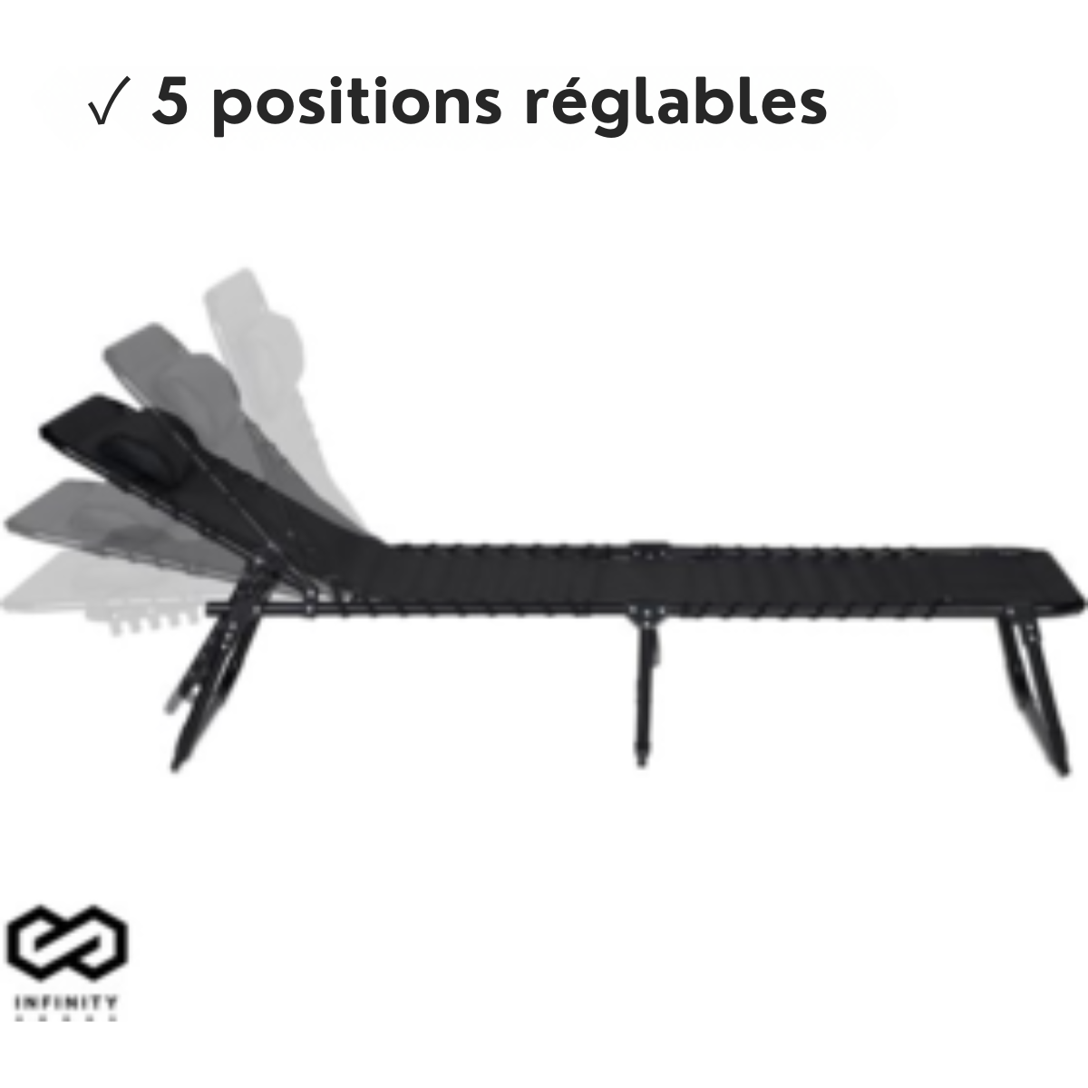 Chaise longue Infinity Goods  - Pliable et réglable - Max 120kg - 190 x 55 x 30 cm - Anthracite