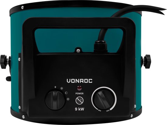 VONROC Chauffage électrique - chauffage soufflant - chauffage d'atelier - puissance 400V - 6000W/9000W - céramique - thermostat - pour pièces jusqu'à 80m2