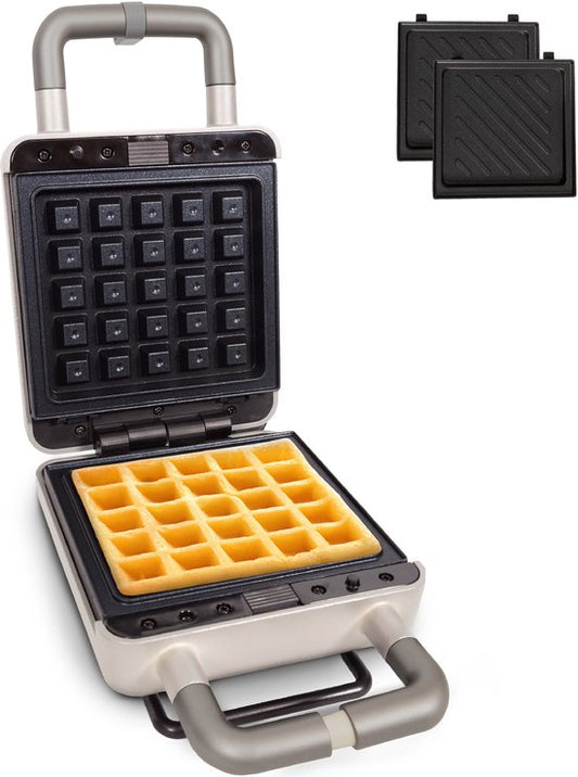 Gadgy Premium Gaufrier – Argent - Gril, appareil à croque-monsieur et gaufrier 3-en-1 - Plaques interchangeables - 600 W - Très puissant - Gaufre bruxelloise