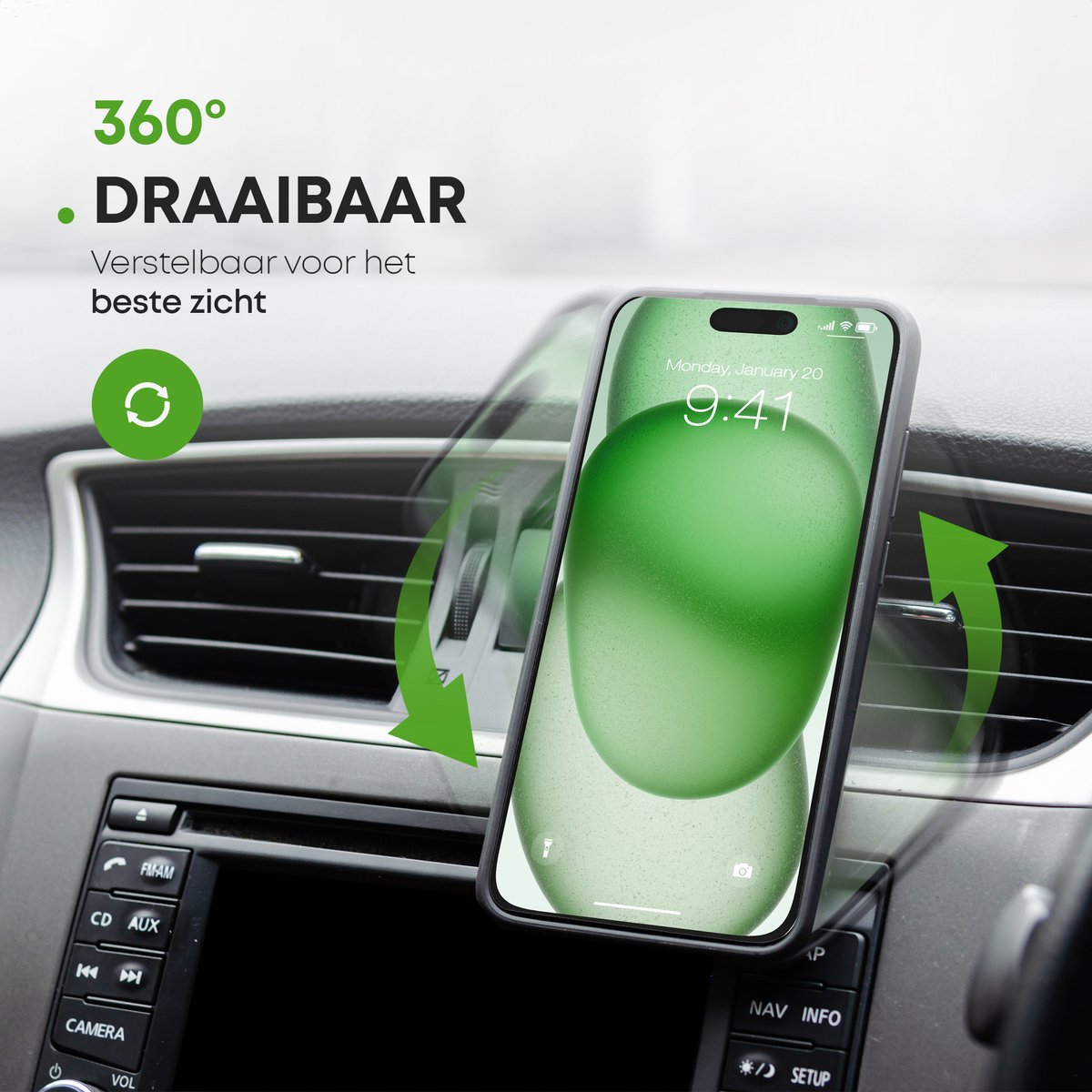 iSetchi Support Téléphone Voiture - Magnétique & Universel - Pour Grille de Ventilation - Métal - Noir