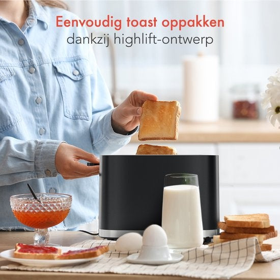 KitchenBrothers Toaster - Grille-pain - 6 niveaux de chaleur - 2 fentes extra-larges - 870W - Noir
