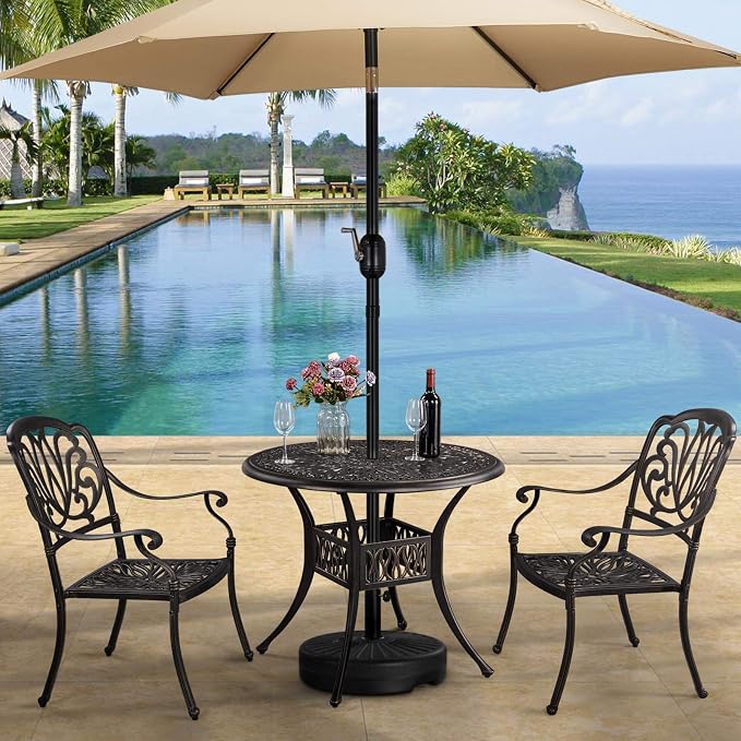 Parasol solaire Yaheetech Ø 230 cm avec pied remplissable - Beige - Parasol de jardin avec 18 LED, guirlande lumineuse et fonction d'inclinaison