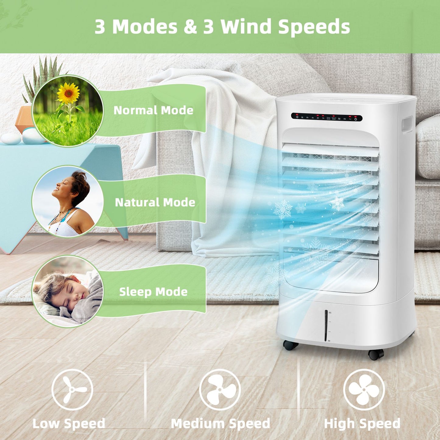 Coast 3-en-1 : ventilateur et humidificateur d'air portable avec réservoir d'eau de 10 L - 39 x 33 x 74 cm  - Blanc